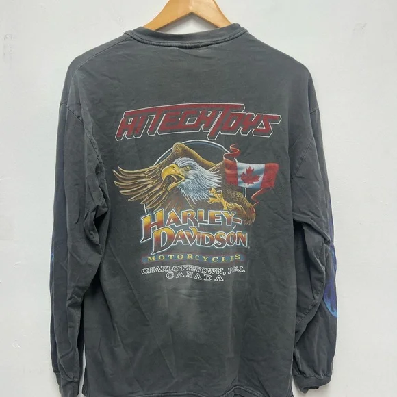 Vintage Harley-Davidson Charlottetown Canada Black Long Sleeve Shirt - Picture 5 of 5